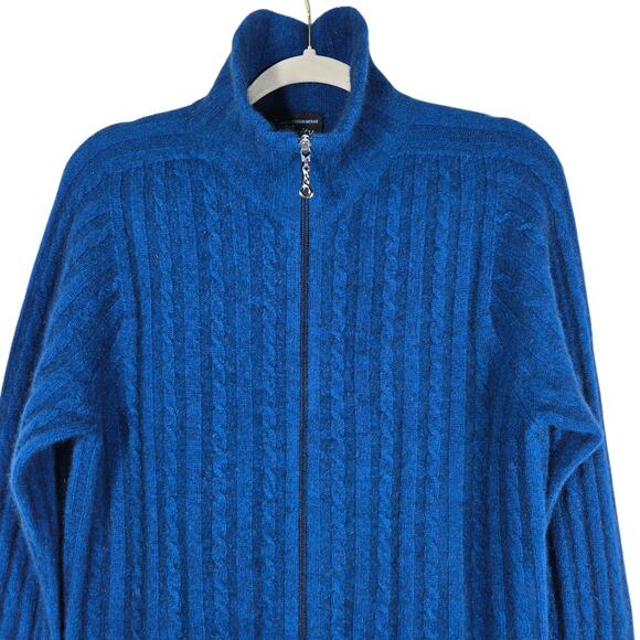 Zinity Sweater Womens Medium Blue Full Zip Cable Knit Possum Merino Made in NZ - Picture 3 of 11